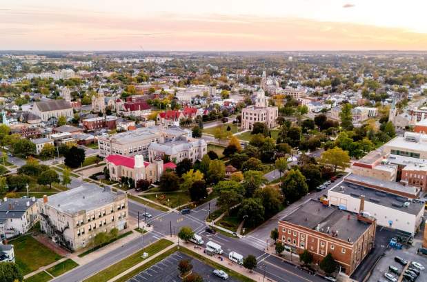 Sandusky aerial with Masonic Lodge Courthouse Adams School