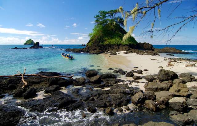 Boat at beautiful beach coast at Gulf of Chiriqui