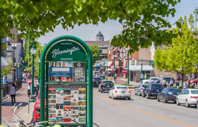 A view of Kirkwood Avenue facing the Monroe County Courthouse during spring