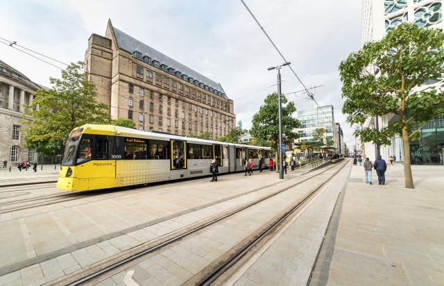 Metrolink tram in St Peter's Square