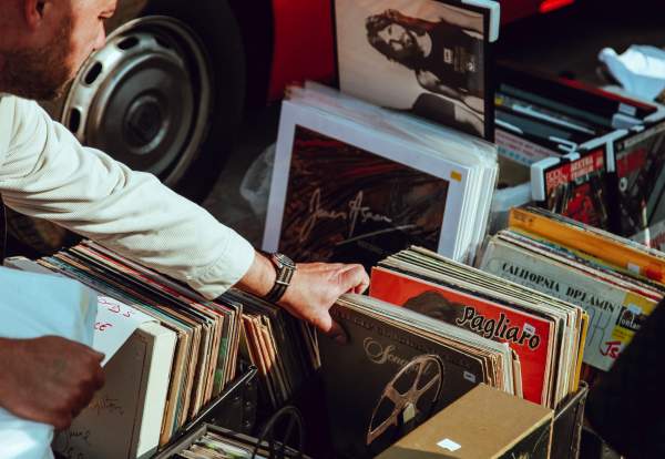 Man looking through vintage records