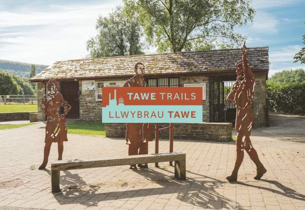 Metal statues outside Clydach Heritage Centre