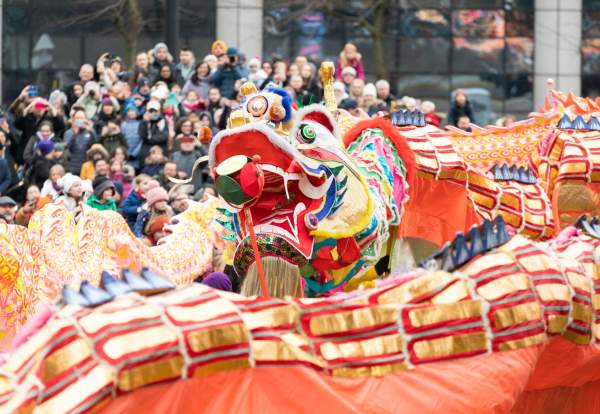 Chinese new Year dragon during dragon parade in Manchester