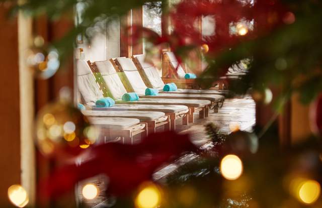 A row of loungers in the spa at Bailiffscourt Hotel, Sussex
