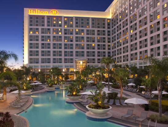 Hilton Orlando exterior pool at night