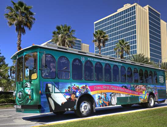 I-Drive Resort Area trolley outside hotel