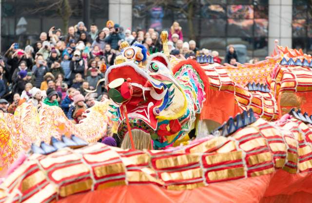 Chinese new Year dragon during dragon parade in Manchester