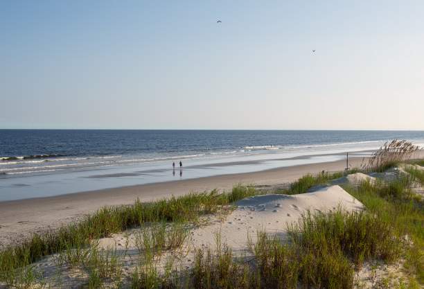a view of sunset beach over the sand dunes