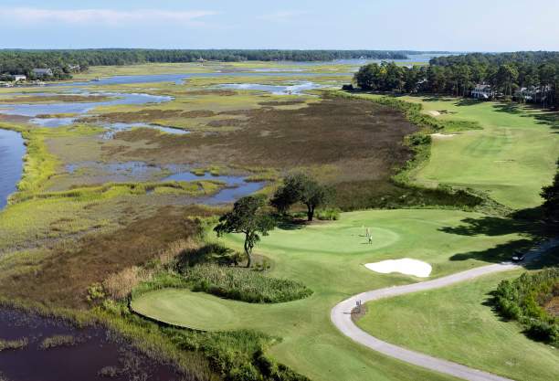 an aerial view of River's Edge Golf Club in Shallotte, NC