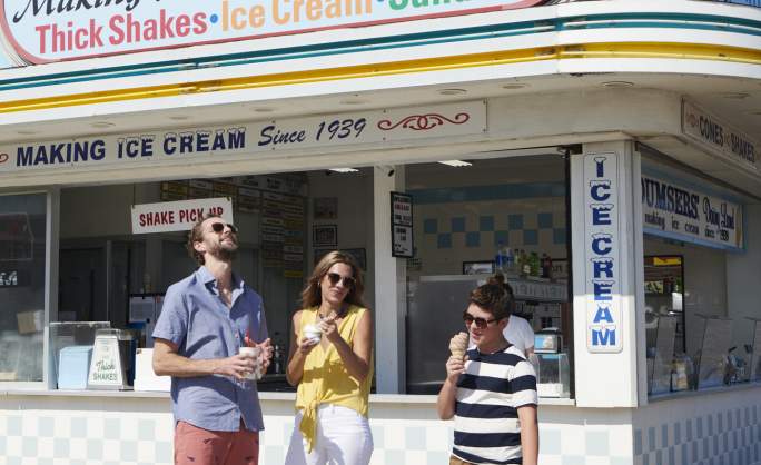 Family enjoying Ice Cream at Dumser's along the Ocean City, MD