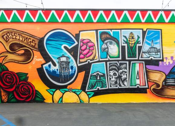 Santa Ana mural in parking lot