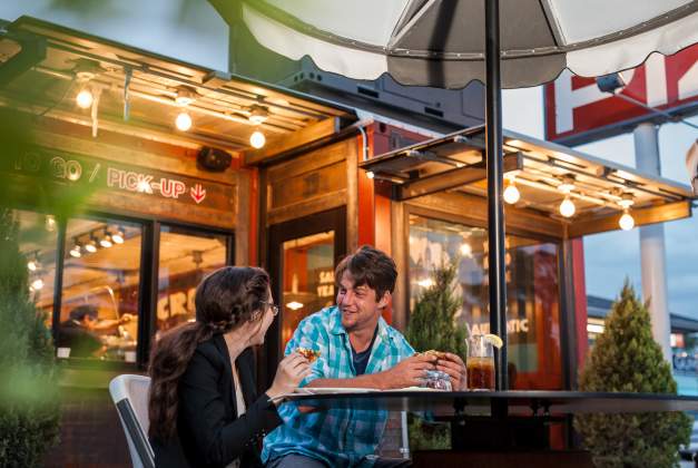 Couple dining outside