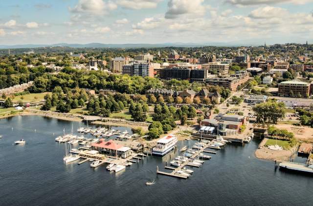 Burlington Waterfront Aerial over looking downtown