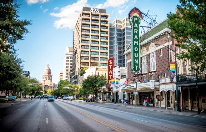 Congress Avenue in front of the Paramount Theatre.