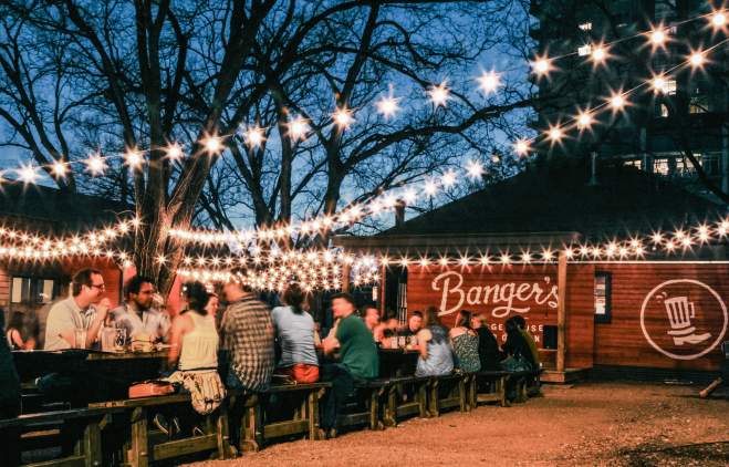 Bangers Sausage House and Beer Garden at night