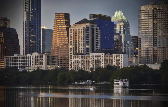 Skyline with Lady Bird Lake and Four Seasons Austin