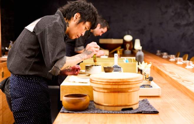 Chef Yoshi Okai cooking at Otoko in south congress hotel in austin texas