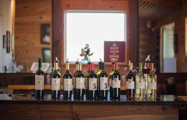 wine bottles at El Gaucho Winery tasting room near austin texas