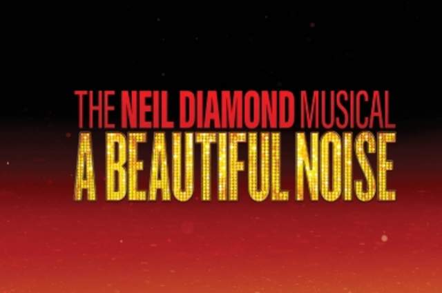 "The Neil Diamond Musical : A Beautiful Noise" on sunset gradient background.