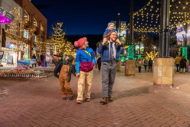 Family on Pearl Street with Holiday Lights