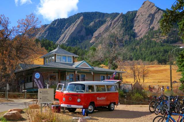 Boulder CVB VW Visitor Bus at the Flatirons