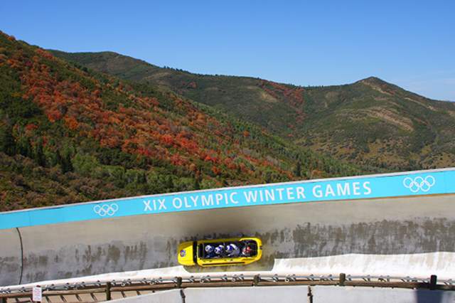 Summer Bobsled with wheels on a bobsled track