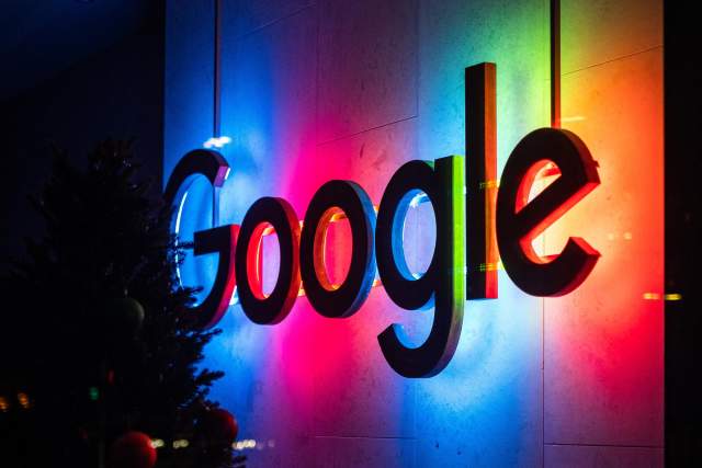 Google logo lit up in company colors