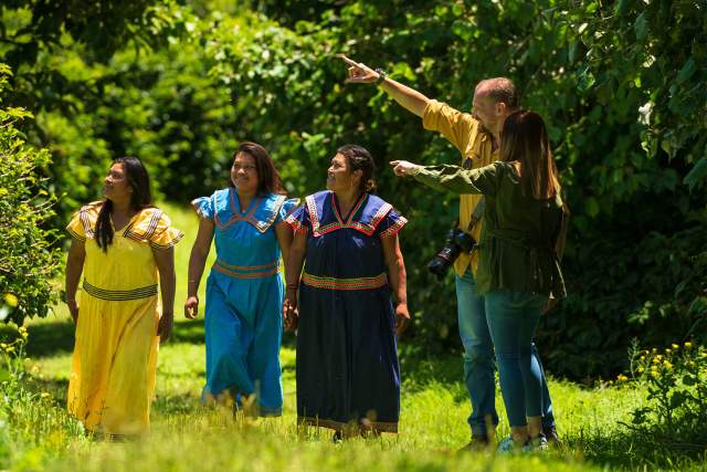 Tourists on an experience to learn about Panamanian coffee in Boquete, in the province of Chiriquí.