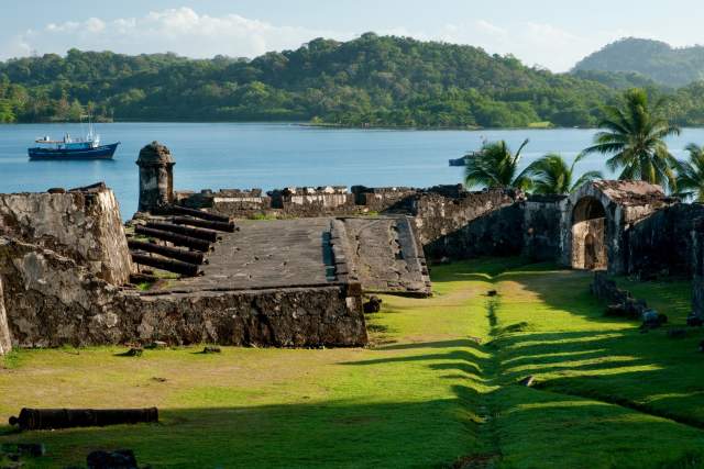 Santiago Spanish colonial fortress in Portobelo town. Colon province, Panama, Caribbean, Central America.