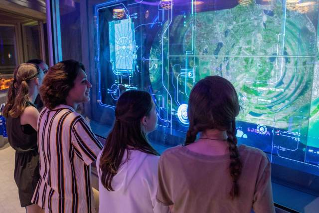 EPCOT guests learn about Xandarian culture in the Xandar Gallery, part of Guardians of the Galaxy: Cosmic Rewind, the new family-thrill coaster attraction at Walt Disney World Resort in Lake Buena Vista, Fla. (Kent Phillips, photographer)