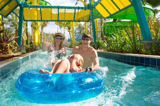 The Grove Resort family in lazy river