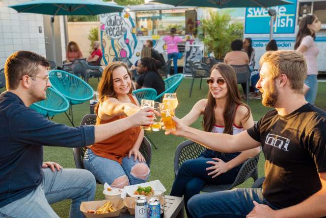 A La Cart courtyard toast dining