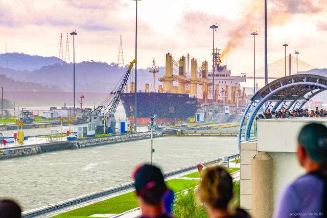 Visitors at the Miraflores Locks on the Panama Canal, Panama City, Panama Canal, Panama