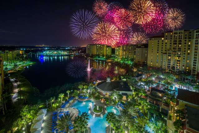 Wyndham Grand Orlando Resort Bonnet Creek fireworks at night