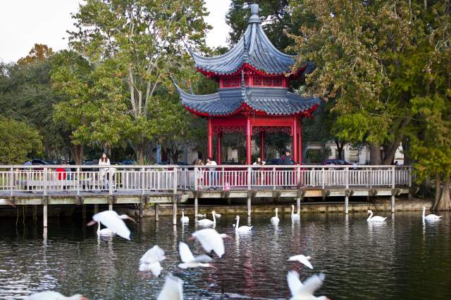 a Chinese gazebo on Lake Eola in downtown Orlando
