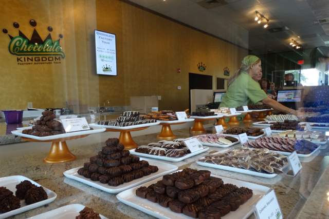 A sampling of chocolate on display in the store at Chocolate Kingdom