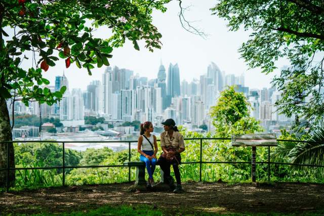 Viewpoint surrounded by nature with views of the Panama City skyline
