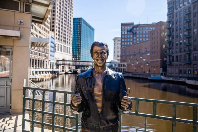 Bronze Fonz statue in Milwaukee