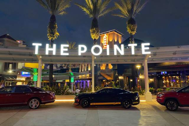 Pointe Orlando sign and valet parking area