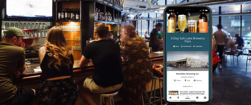 Bar with Phone that has the Brew pass displaying over top
