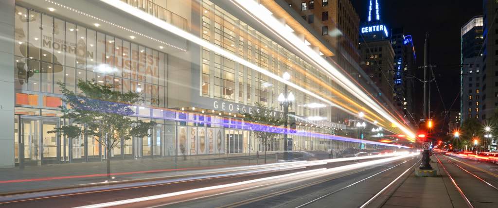 TRAX Light-Rail Train in front of Eccles Theater