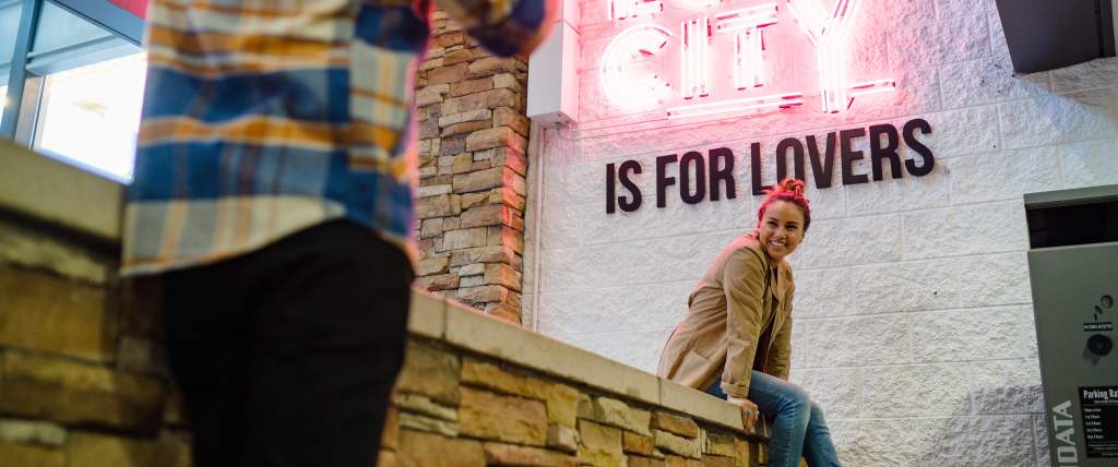 'Salt Lake City is for Lovers' Neon sign at The Gateway