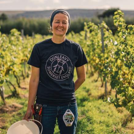A woman standing in Dunleavy Vineyard in North Somerset near Bristol - credit GOOD Stories in Food