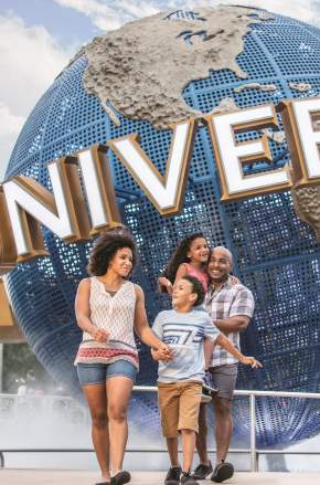 Family in front of the globe at Universal Orlando Resort