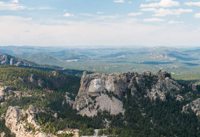 aerial image of mount rushmore and the surrounding black hills of south dakota