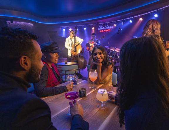 Group having drinks at Blue Llama Jazz Club show
