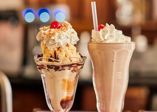 ice cream sundae and milkshake