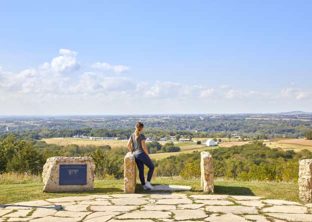 Person looking out at rolling hills