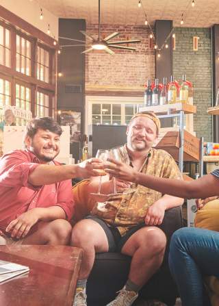 friends toasting with wine glasses