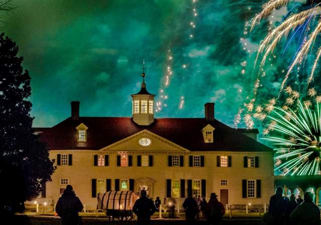 George Washington's Mount Vernon illuminated with fireworks